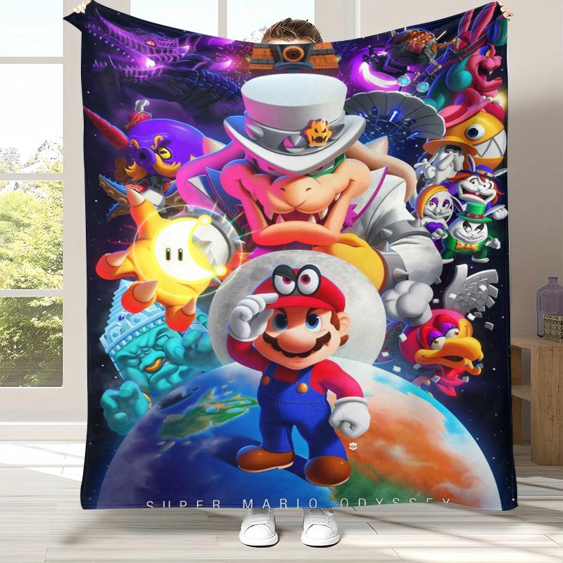 Retro M-Mario Bros Game Cartoon Flannel Blanket,Ultra Soft Warm Plush Throw for Home Bedroom Bed Sofa Cover Camping Picnic gift