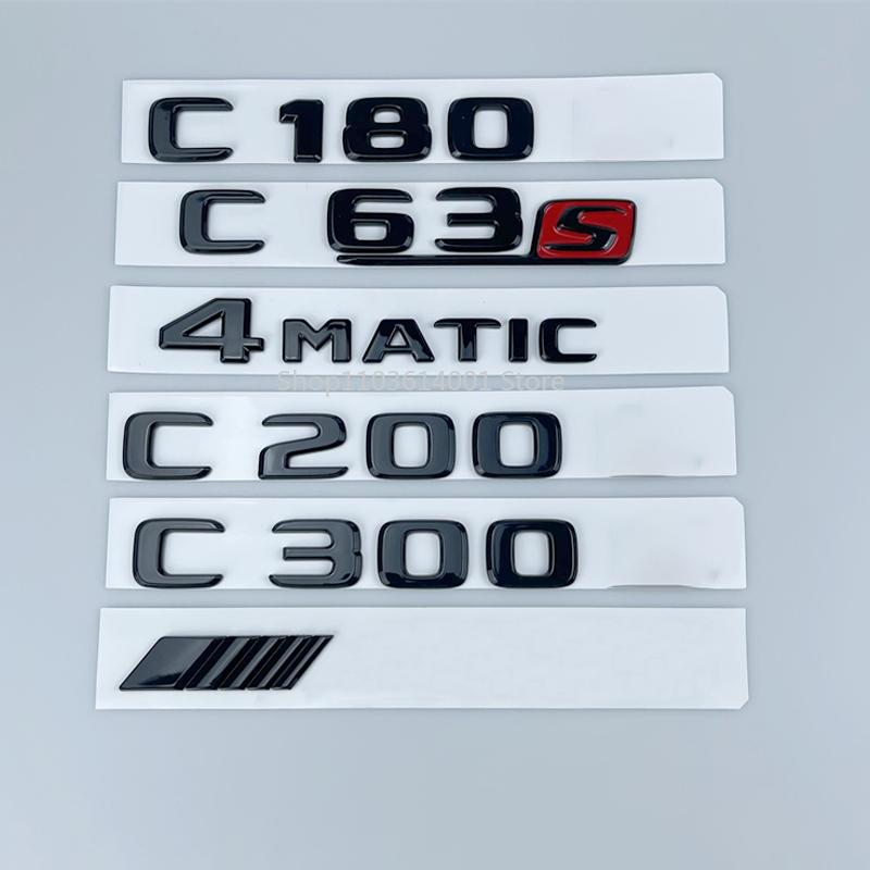 For Mercedes-Benz C-class Black Trunk Car Label C260 C200 C300 C63s C43 Tail Emblems Car Sticker Rear Label Body Side Markers RX7