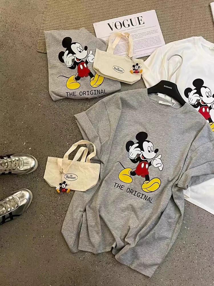 Women's Plus Size Casual Summer Loose Mickey Print Cotton T-Shirt