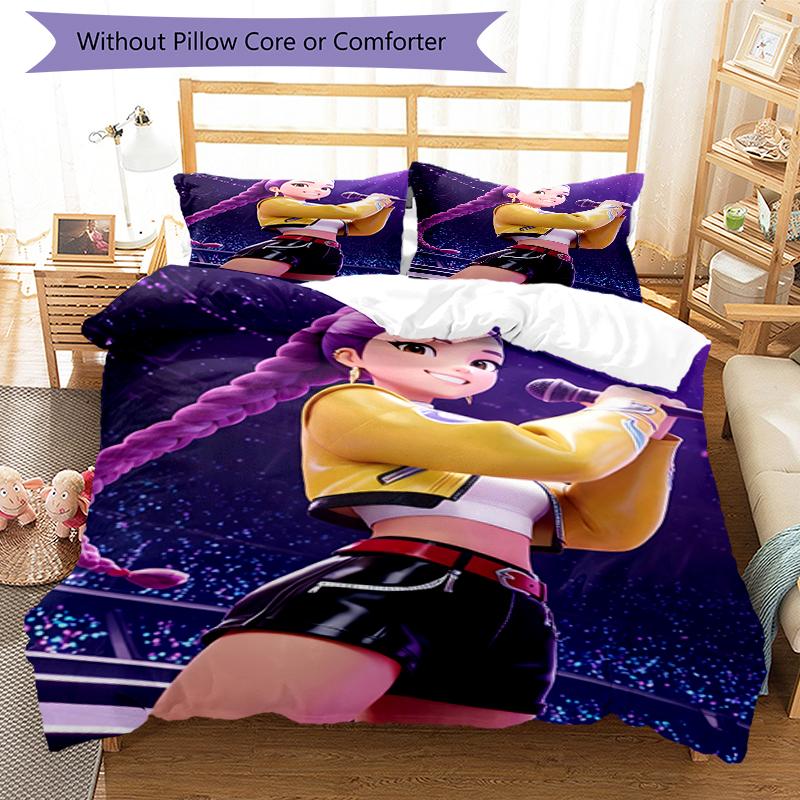 3pcs KPop Demon Hunters RUMI5 Design Cover Set - HD Printed Bedding with 1 Cover and 2 Pillowcases - Perfect for Home and Dorm Decor