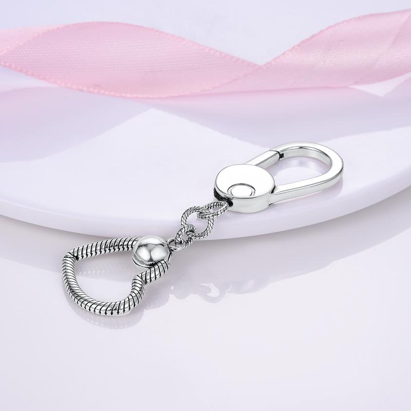 Keychain 925 Sterling Silver Round Dangle Moment Key Ring Charm Holder For Bag Fit Original Charms Letter Beads Christmas