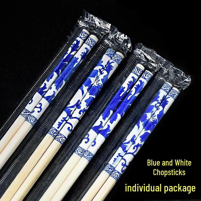 ZISIZ Blue and White Porcelain Disposable Bamboo Chopsticks