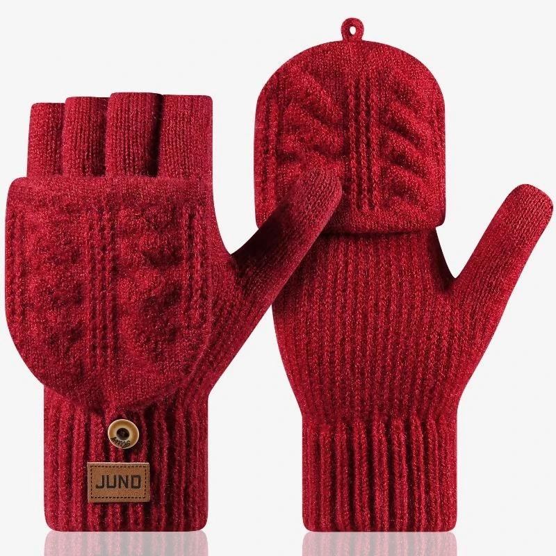Fashion Thick Winter Knitted Gloves Keep Warm Solid Color Touchscreen Gloves Fingerless Flip Gloves Winter
