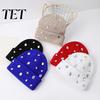 Punk Style Hat with Rhinestones Bling Rhinestone Knitted Hat, Street Knit Winter Fashionable Autumn Headwear Warm Skull Cap for Women Fashion