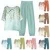 Women's Summer Half Sleeve Printed Tops Elastic Waist Nine Piece Pants Two Piece Set