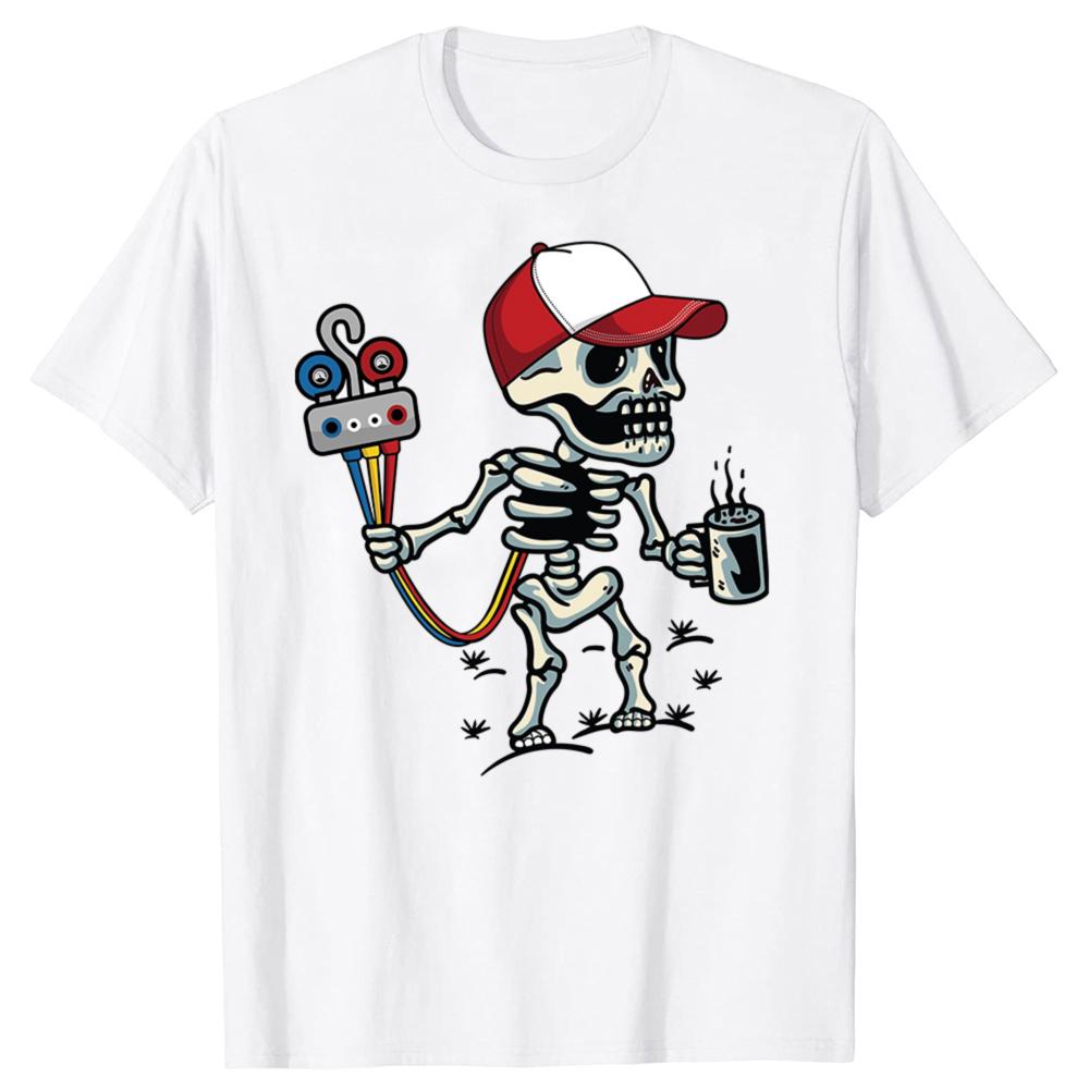 Totenkopf HVAC Rest Fun Bedrucktes T-Shirt Herren Sommer 100% Baumwolle Atmungsaktives T-Shirt Neuheit Lässiger Stil Rundhals Kurzarm Top