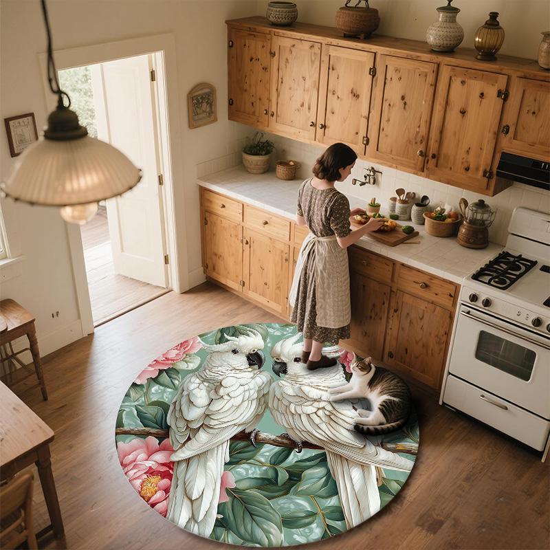 Flower Parrot,Round Area Rug,Carpet Rug for Living Room Bedroom Sofa Playroom Decor,Non-slip Floor Mat
