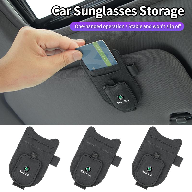 Car Sun Visor Organizer Sunglass Holder Glasses Clip Accessories For Skoda Octavia Rapid Kodiaq Superb Derivative Karoq Fabia Ka BS2