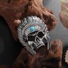 Neue kreative und personalisierte Halskette mit Anhänger aus Gothic-Totenkopf mit Feder und Indianerhäuptling, Geisterkopf-Halskette für Herren, Motorrad-Punkrock-Schmuck