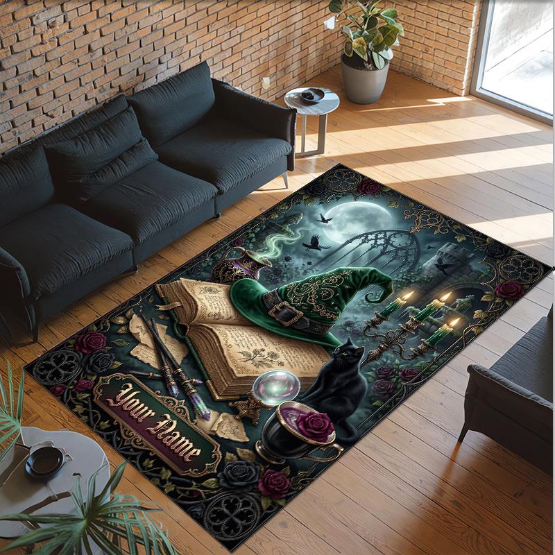 Witchcraft Theme Crystal Velvet Rug Personalized Custom Name Text Soft Floor Mat Home Decor