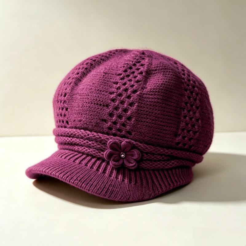 Middle-aged and elderly wool hat women's autumn and winter versatile mother grandma warm ear protection hat outdoor cold-proof velvet knitted hat