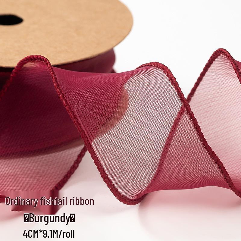 4cm Gold Edge Fishtail Yarn Ribbon for Floral Bouquets, Cake Decorations, Gift Bows, and DIY Projects.