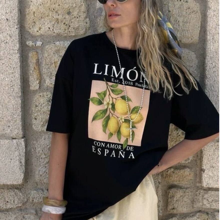 Zitronenfrucht Brief Aufdruck T-Shirt Amerikanischer Retro Frischer Y2k Stil Unisex Tägliche Passform Urlaubsbekleidung Sommer Lässiges Oberteil