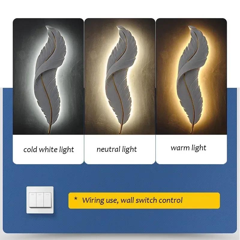 Modern Minimalist Feather Wall Lamp Led Bedside Lamps Indoor Lighting Fixture Stairway, Hallway, Corridor Light Hoom Decor