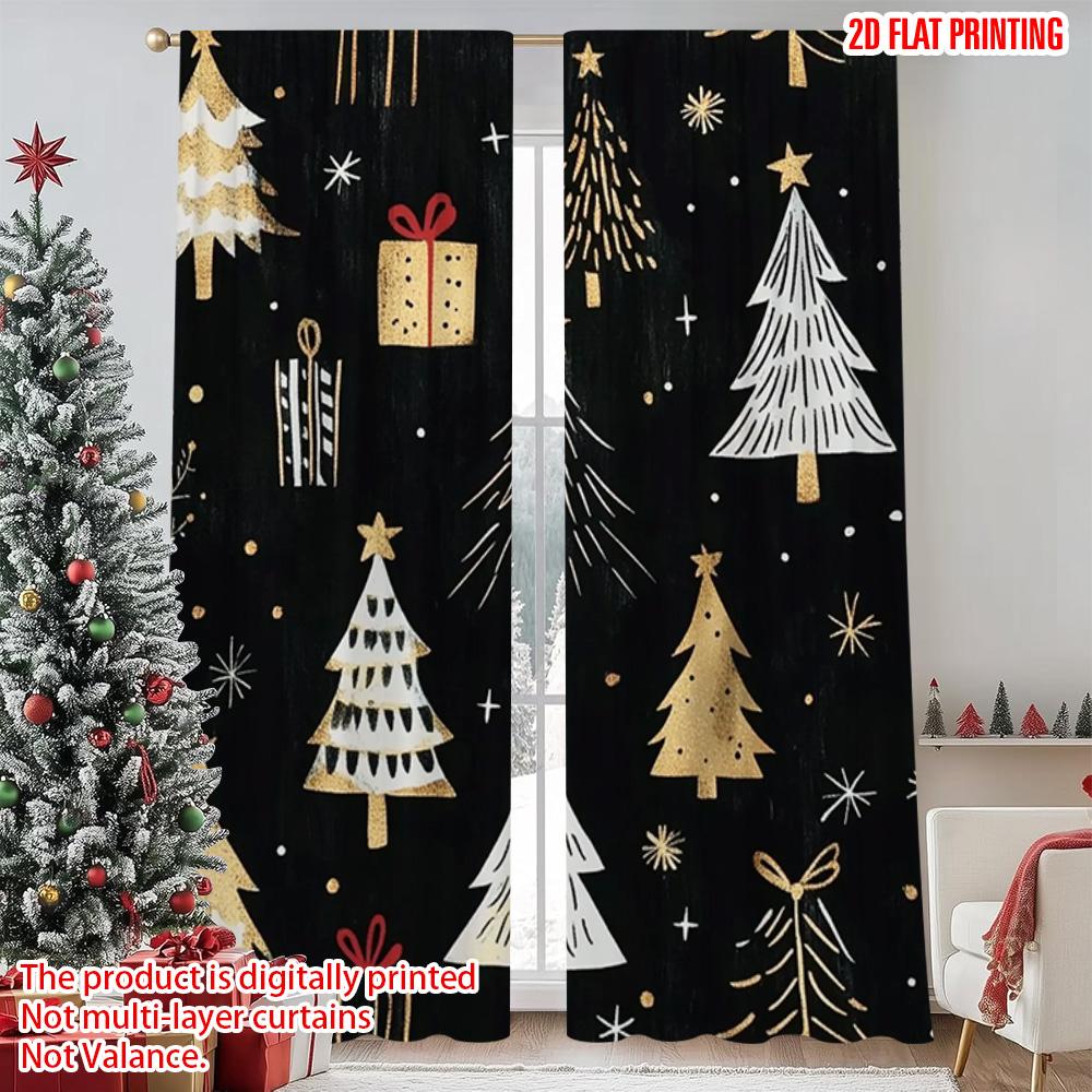 2pcs 2D flat printing Merry Christmas Popular Window Curtains Christmas tree_ Versatile Polyester Without Electricity Party