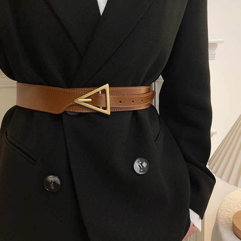 1pcs Women's Decorative Belt with Luxury Feel - New Design In 2026, Genuine Leather, Stylish Black Minimalist Wide Belt, Instagr