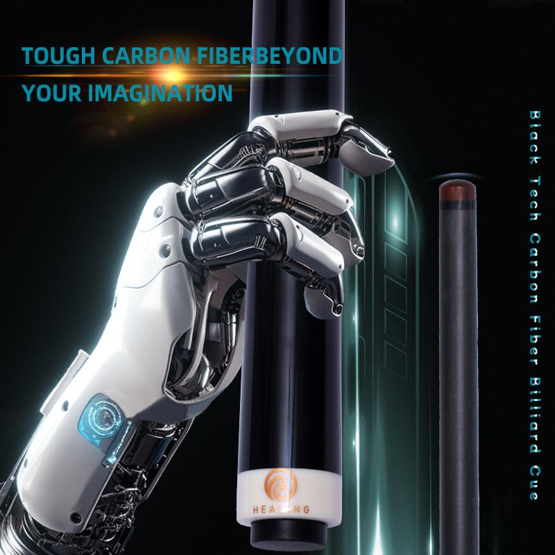 OKHEALING Carbon Fiber Pool Cue Black Technology Billiards Sticks 12.9mm Tip Uni-loc Joint 147cm/58inch Length 19~20oz Weight Billiard Cue