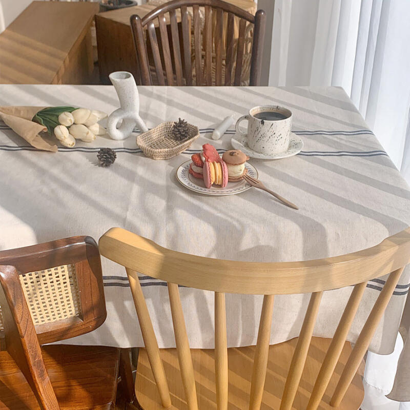 Linen Double Stripe Waterproof Tablecloth 2-Person Square