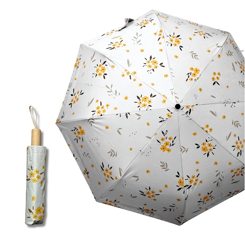 

[W&C] Folding umbrella parasol ladies floral pattern wooden handle 8 bones Manual opening/closing type Wind resistance UV cut For both rain and shine