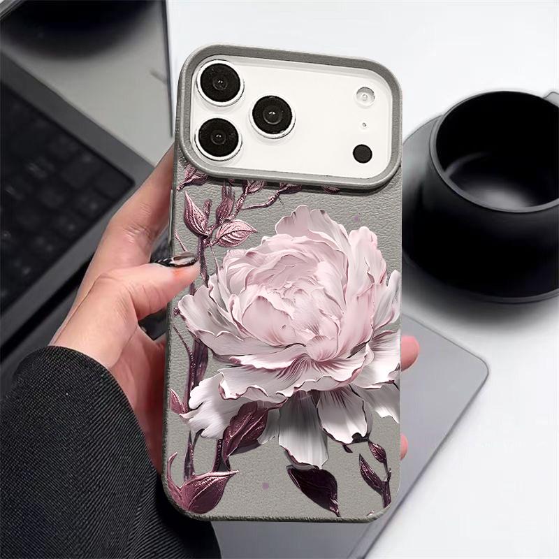 Leather Texture TPU Phone Case For iPhone 17 17e 16e 16 15 Pro Max 14 13 Pro Max 11 Floral Printed Soft Silicone Back Cover