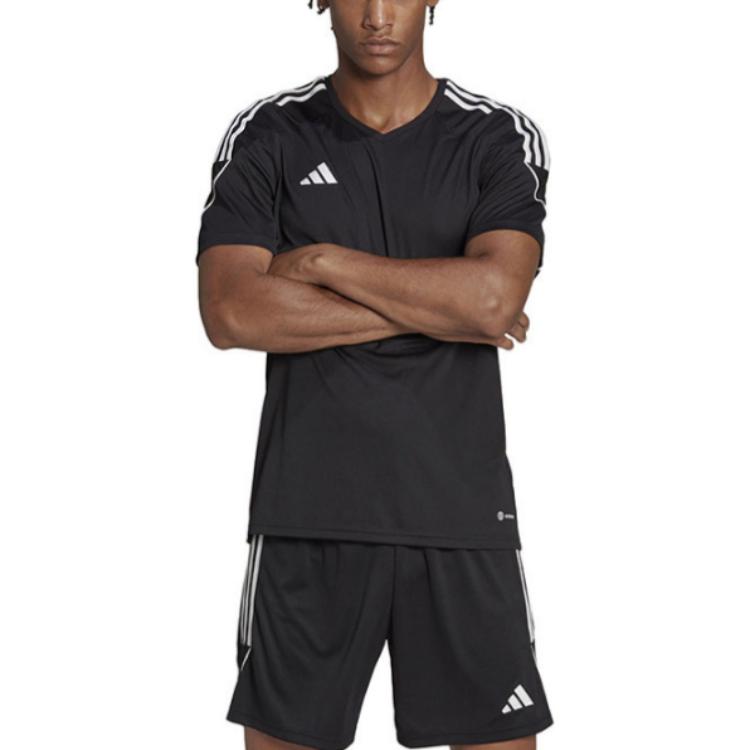 adidas T Shirts Men's Black V Neck Moderate Straight Fit HR4607