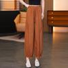 Women's High Waist Ruffle Hem Lantern Pants Summer Ultra Thin Breathable Drawstring Loose Cropped Bloomers Casual Trousers