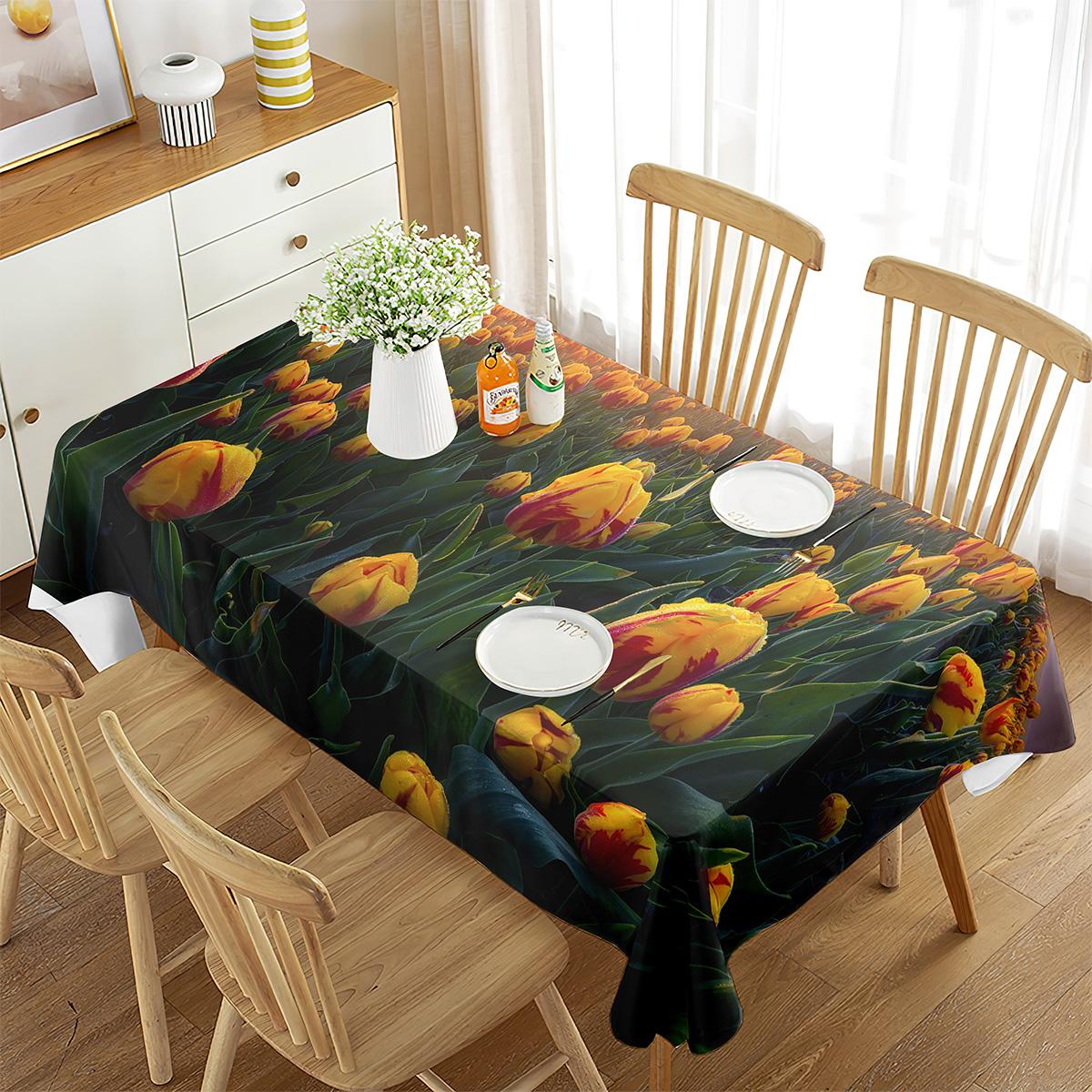 Tulp Tafelkleed 3D Roze Bloemen Plantenpatroon Tafelhoes Rechthoekig voor Keuken Woonkamer Eetkamer Huis Picknick Decoratie 70x70cm