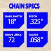 1/2/3/4 Pcs 18 Inch Chainsaw 72 Drive Link 36 Cutter 0.325" Pitch .058" Gauge Replacement Part for Electric Saw Wood Cutting Garden Tool