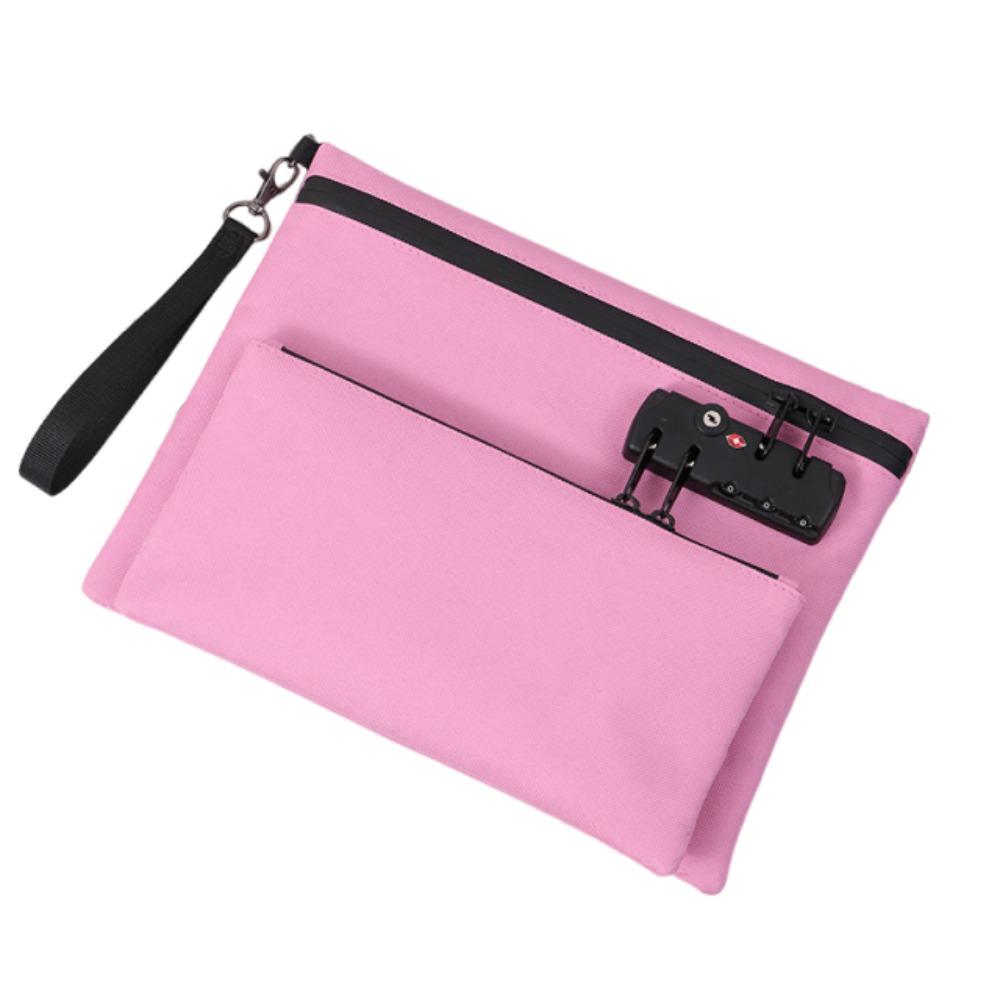 Waterproof Document Storage Bag Oxford Cloth Safety Cash Case Locking File Pouch Business Use