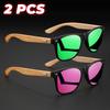 2PCS Retro Square Sunglasses Bamboo-Like Temple Silver Rivet Accents UV400 Unisex Gift for Outdoor & Daily Vintage Elegance