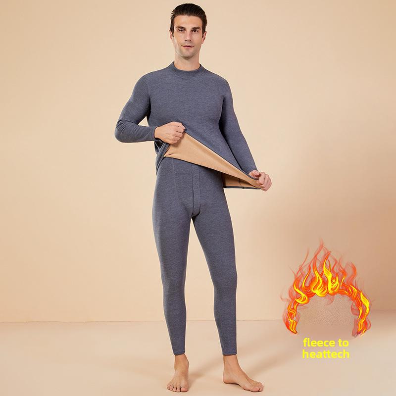 Plus Size Sherpa Thermal Underwear Set - Velvet Thick, Half Turtleneck for Men & Women