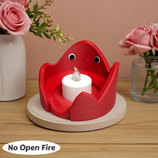 3D Printed Flame Shape Candle Holder, Cute Flame Electric Candle Stand, Fake LED Tealight Holder for Fireplace Table Centerpiece