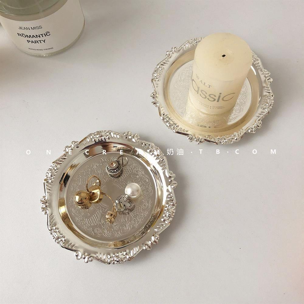 Retro Metal Jewelry Tray,Candle Aromatherapy Coasters,Necklace Ring Storage Dish Earring Organizer Tray,Bar Home Decor