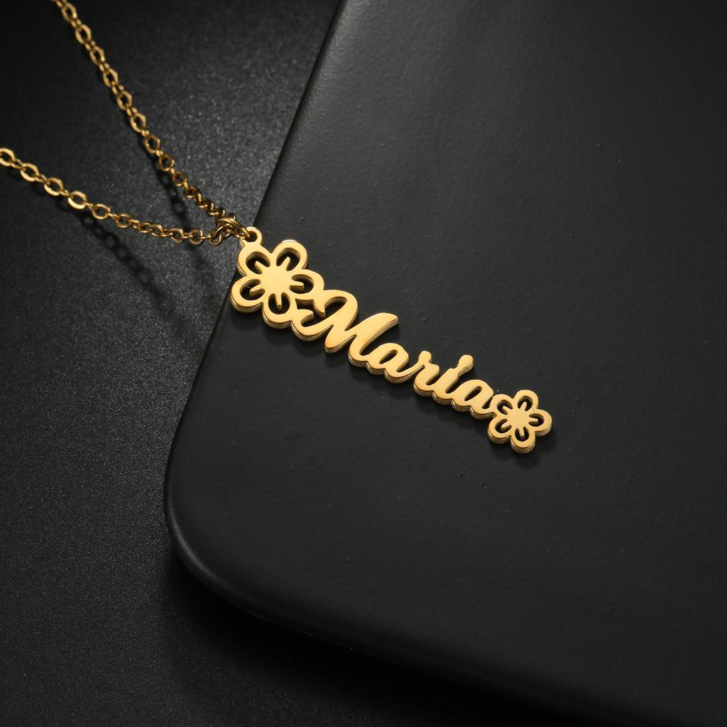 Atoztide Custom Name Necklace for Women with Flower Stainless Steel Jewelry Choker Chain Personalized Mother Kids Birthday Gift