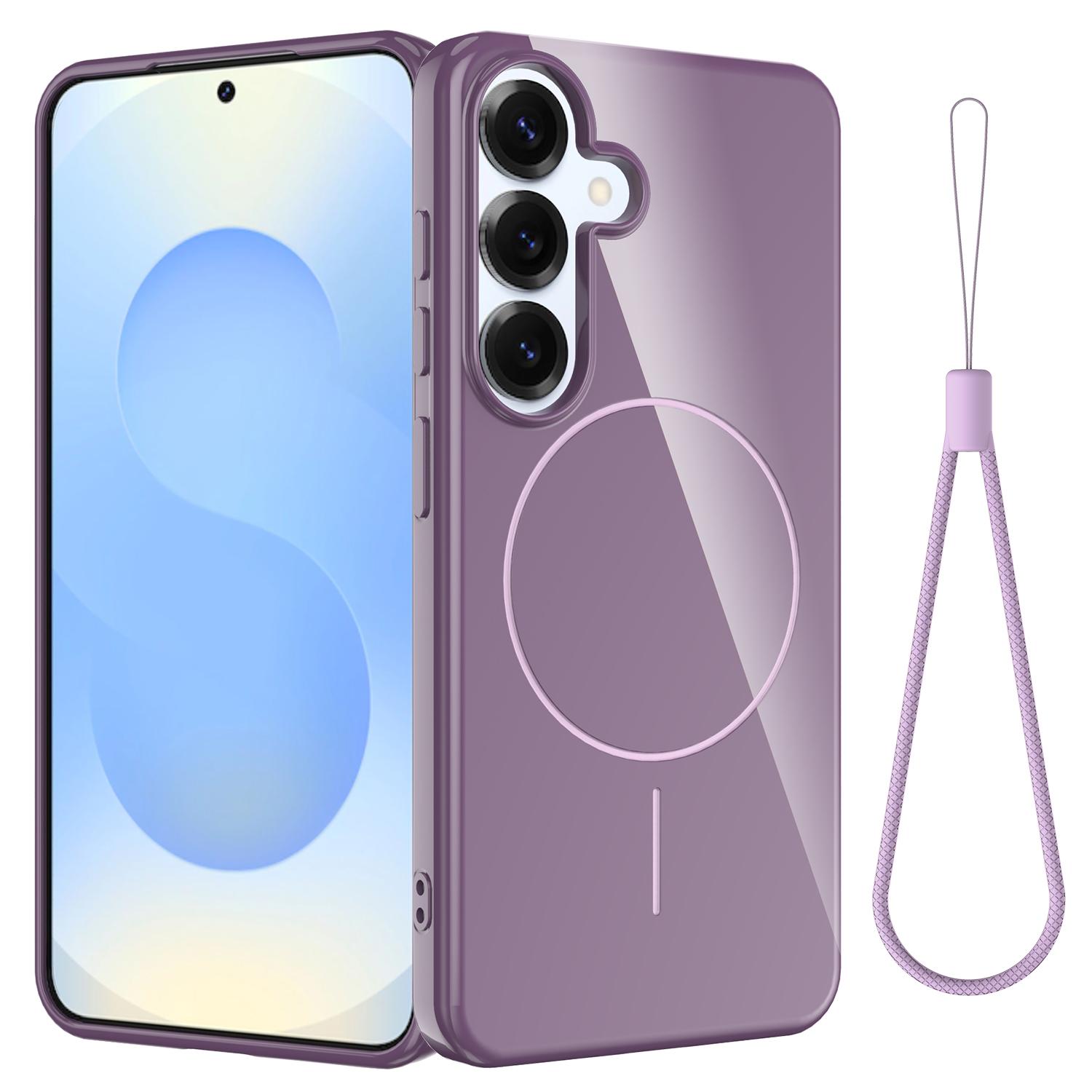 

For Samsung Galaxy S25 Magnetic Case Compatible with MagSafe TPU Phone Back Cover with Lanyard Purple