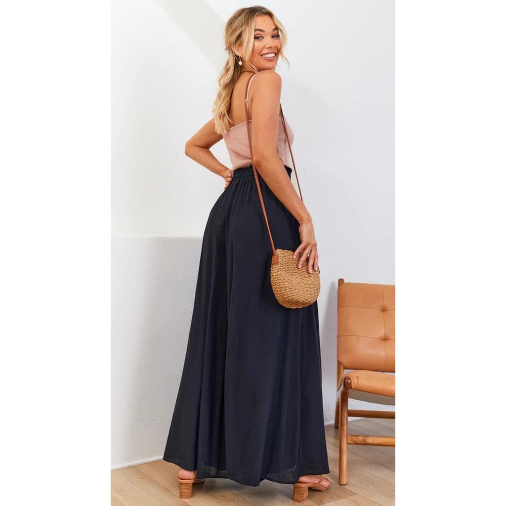 GMXIA Spring Summer Women's Wide-leg Trousers with Elastic Belts, Wide-leg High-waisted Long Style