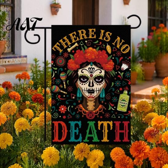 Bandiere da Giardino Giorno dei Morti, 12x18 Pollici Teschio Floreale Segni Decorativi per Cortile Scheletro Gotico Messicano Fiori Scheletrici Stendardo in Juta Double-Sided per Patio,