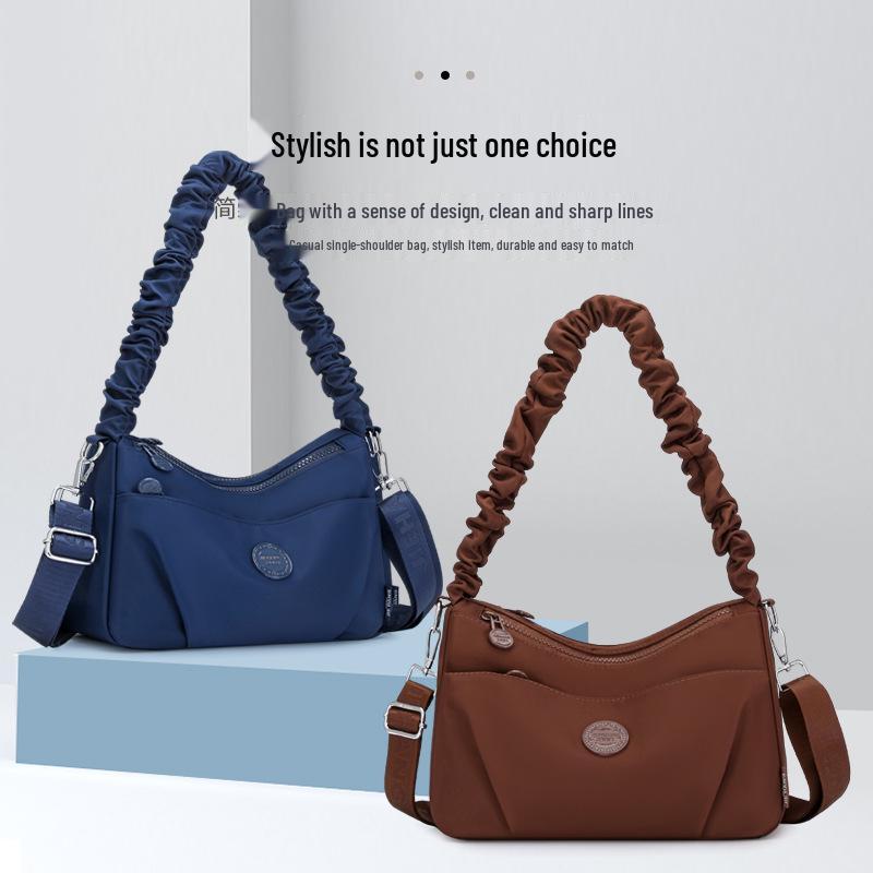 Nylon Pleated Strap Women's Crossbody Bag - Lightweight, Versatile, Simple Shoulder Bag for Commuting and Casual Use