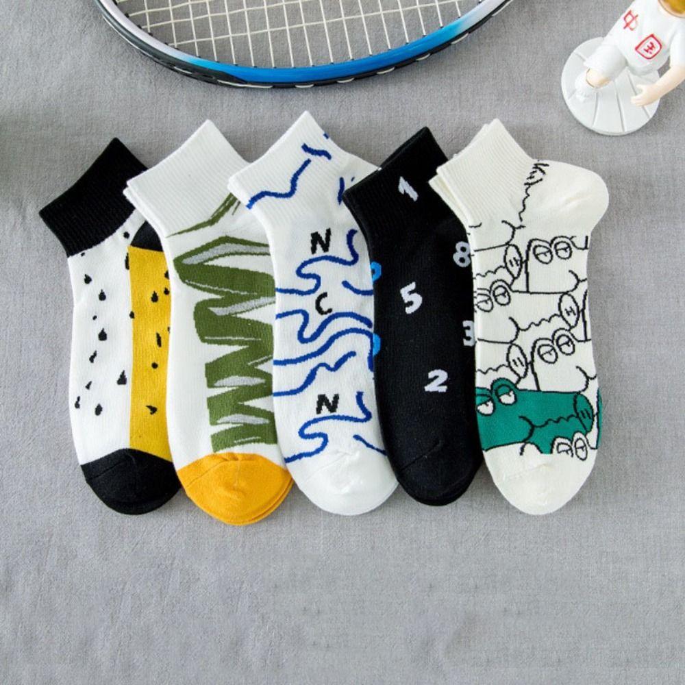 5Pairs Cotton Men's Mid-calf Socks Non-slip Sports Ankle Sock Fashion Men Tube Socks  Students
