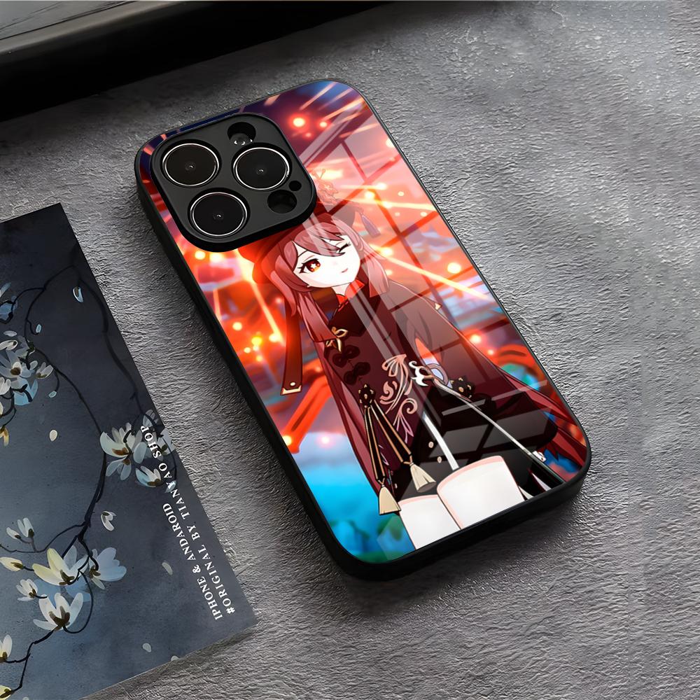 Genshin Impact Hu Tao Phone Case For IPhone 17 Air 16 E Pro Max 15 14 13 Mini 12 Pro 11 Max Plus Black Glass Cover