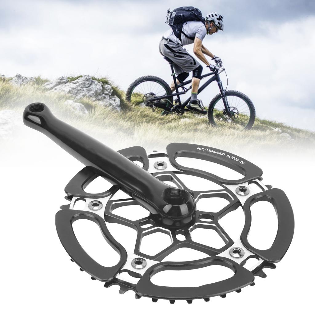 45T Bike Crankset Crank Arm Aluminium Alloy Single Speed Crank Arm Chainwheel Accessory Black