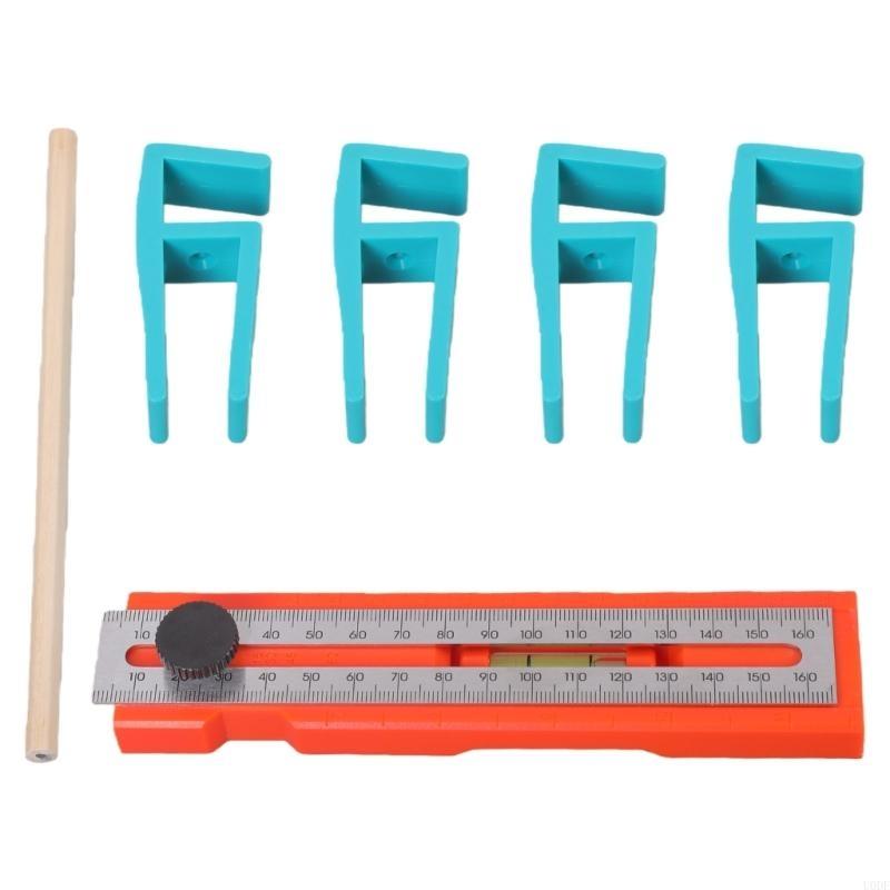   Woodworking Marking Ruler Multifunctional Precise Horizontal Bubble Positioning Tool Adjustable with Measuring Ruler