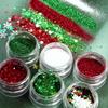 Christmas Resin Filler Glitter Flakes 6-Pack - Festive Red & Green Sparkling Sequins - Snowflake, Christmas Tree & Star Confetti