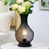 Metal Battery Operated Lamp 26cm High Vase Shape Mesh Cordless Decorative Lanterns for Living Room Tabletop Indoors (Black)