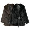 Women's Belt Decoration Collar Solid Color Medium Long Coat Autumn/Winter Long Sleeve Loose Coat