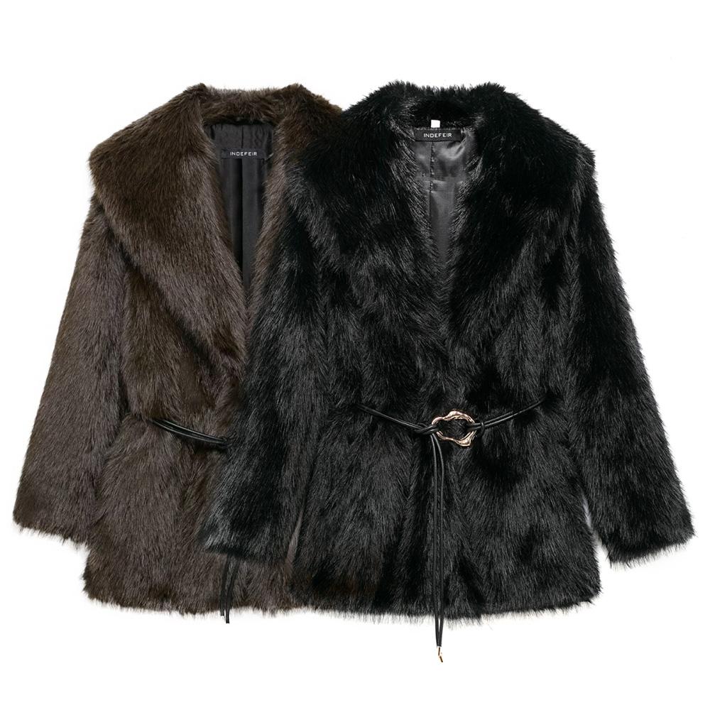 Women's Belt Decoration Collar Solid Color Medium Long Coat Autumn/Winter Long Sleeve Loose Coat