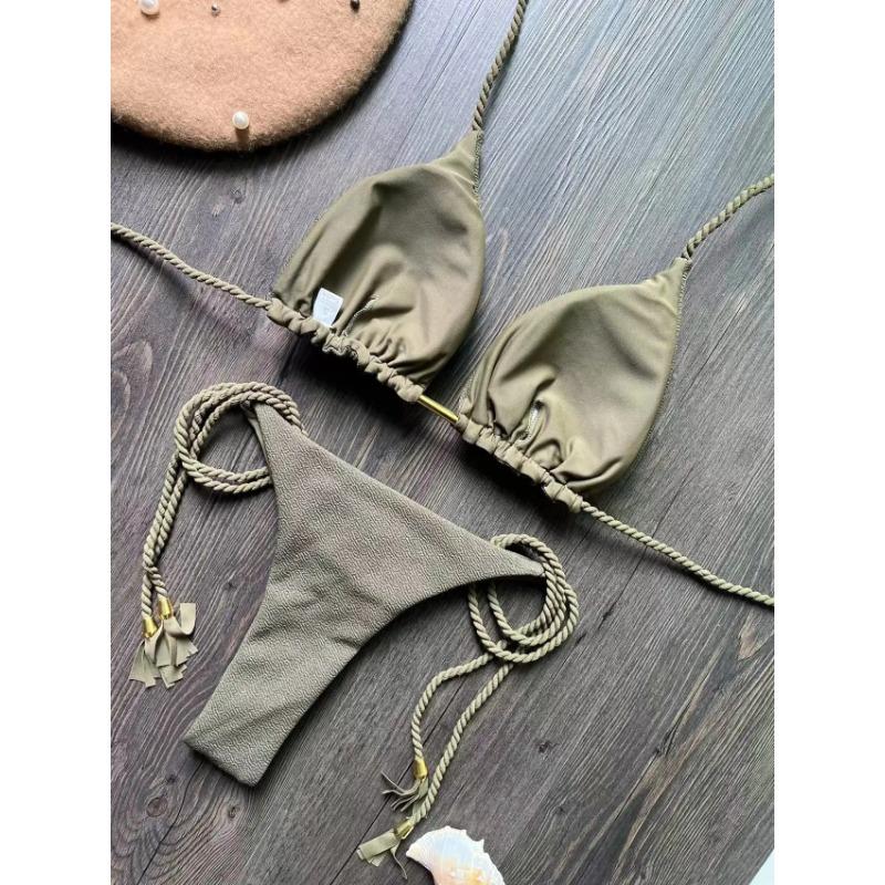 Sexy Braiding Rope Bandage Bikini Set Women's Swimsuit Two-piece Triangle Swimwear Bathing Suit Brazilian Biquinis