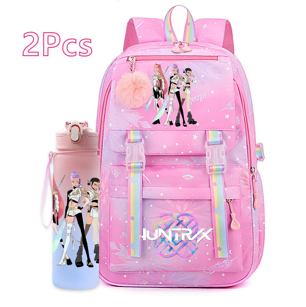 2Pcs/set K-pop Printed Backpack with 750Ml Water Bottler for Teenager Girl Boy Bookbag Kid Gift Large Capacity waterproof Travel Bag Mochila