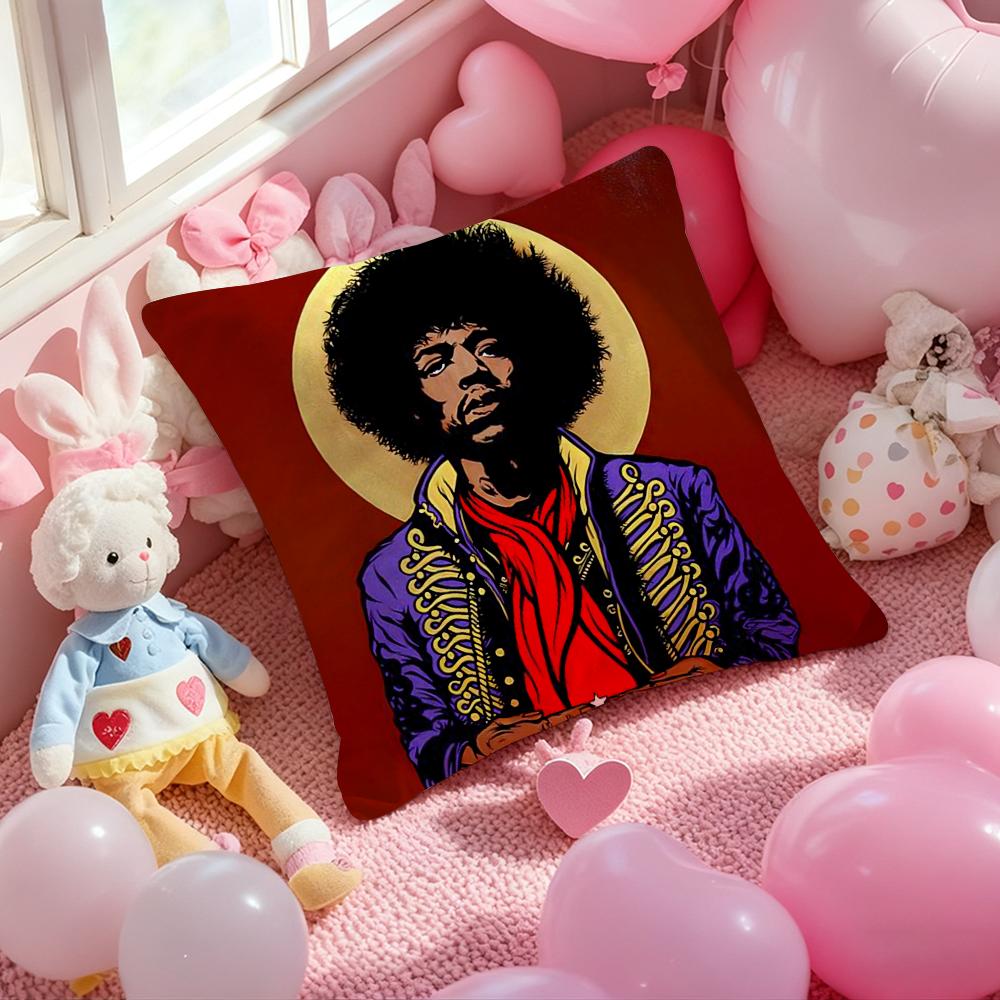 SingerJ-Jimi H-Hendrix Pillow Case Soft Plush Fabric Double-Sided Printed Cushion Cover Warm Winter Sofa Pillow Case