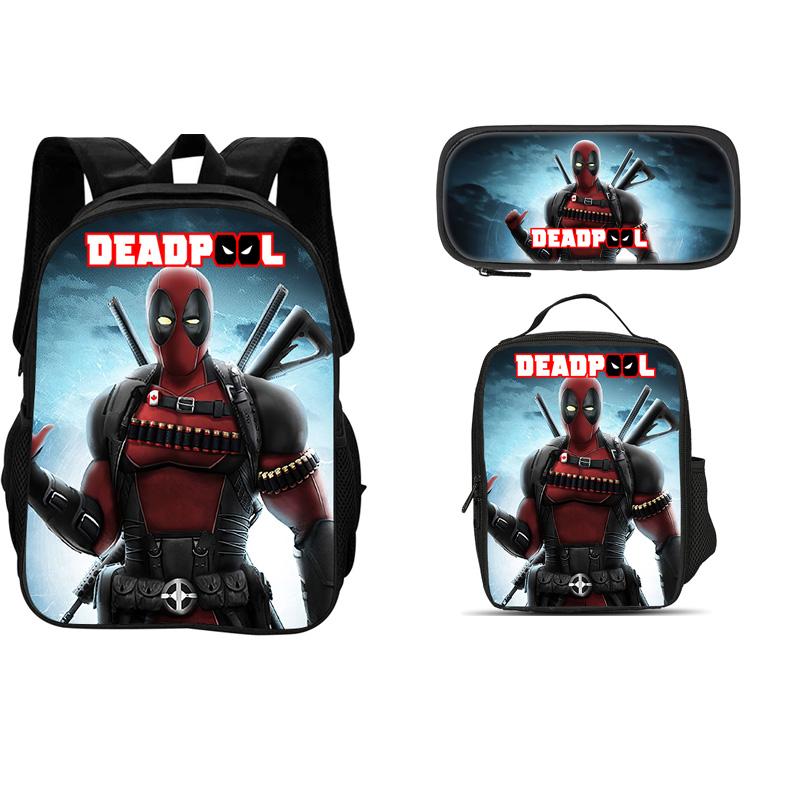 Deadpool Movie 3Pcs Set Backpack+Pencil Case+lunch Bags  Fashion Boy and Girl Child Gift School Stationery